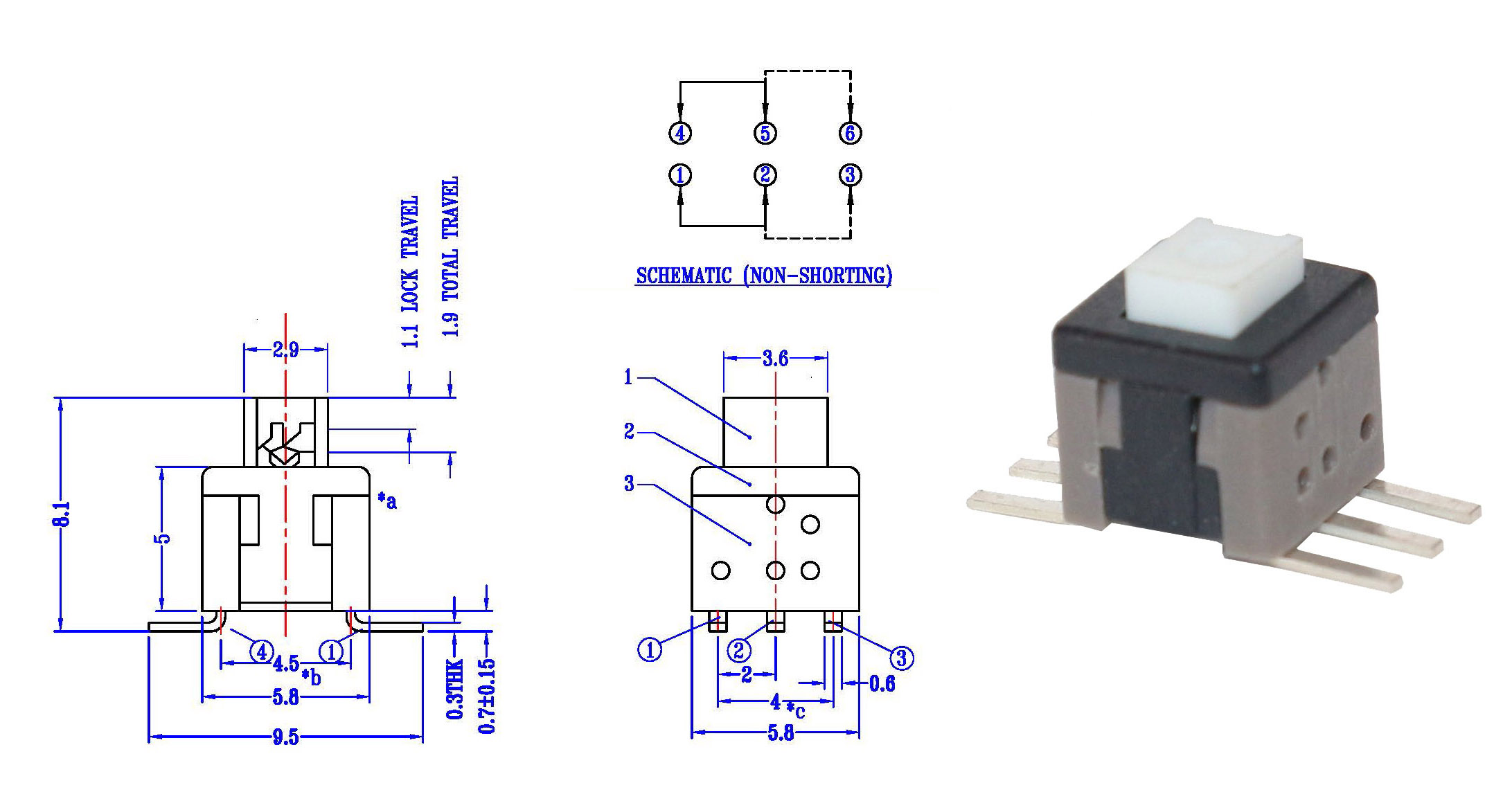 Self Locking 6 PIN Push button Switch SMD