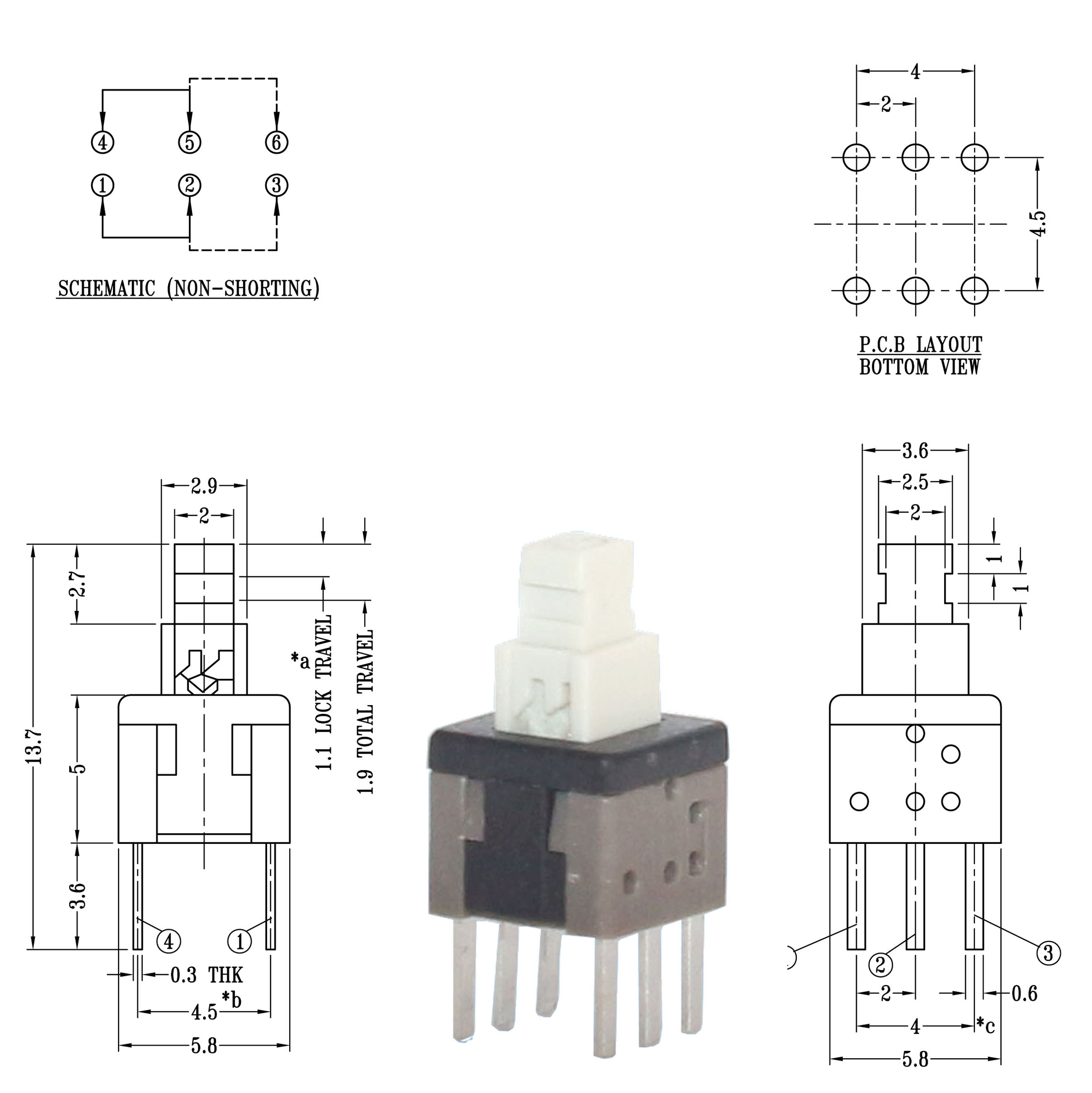 6 Pins 5.8MM Mini Push Button Switch 