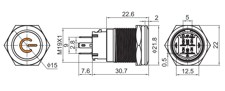 19MM NO NC Anti-Vadanl Stainless Steel LED Push Button Switch(图1)